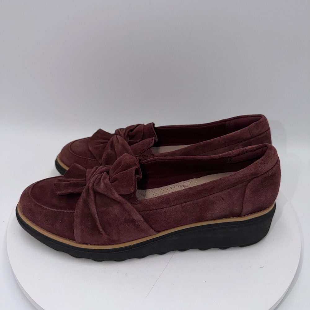 Clarks Collection Sharon Dolly Burgundy Suede Wedge Loafers 8.5M